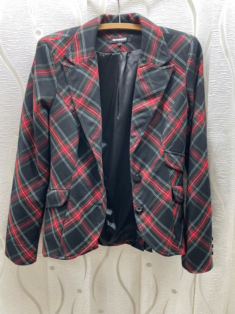 Attitude Jay Manuel Blazer Womens‎ 12 Red Plaid Excellent Tartan Two-Button
